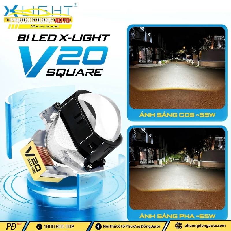 Bi Led X-Light V20 Square - Bi Lens Khuy...