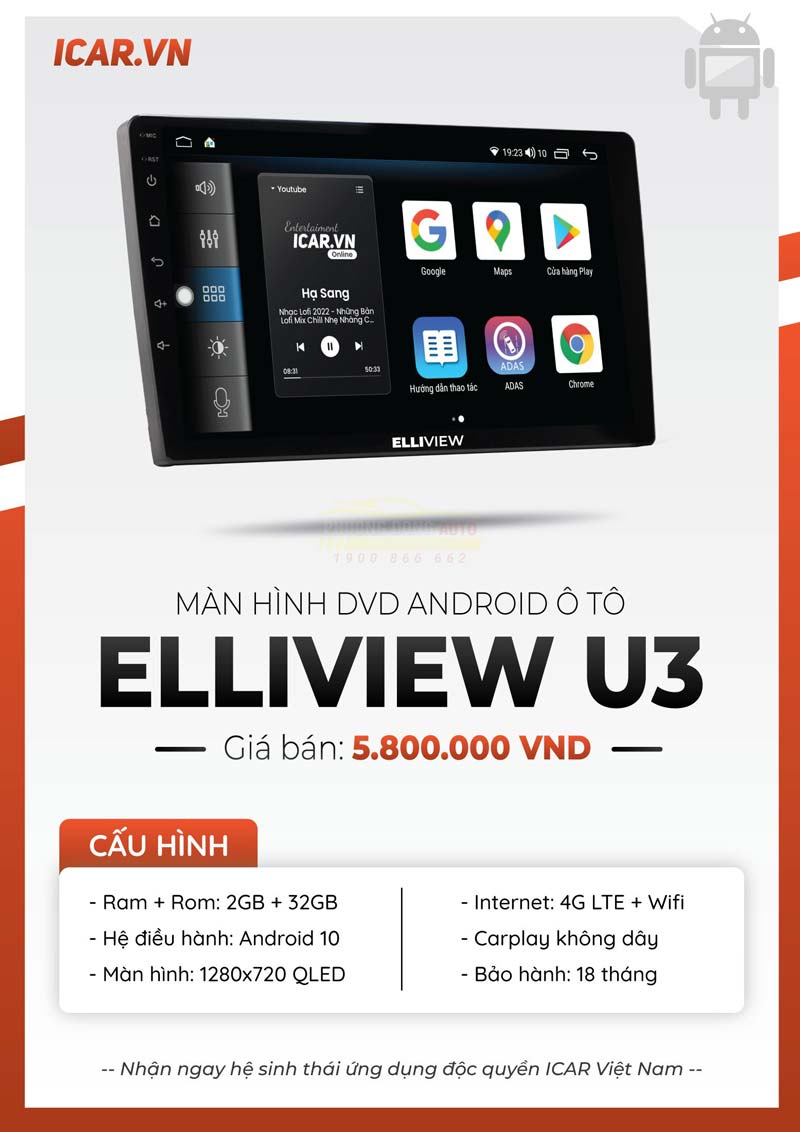 Bảng giá màn hình android Elliview U3 - Hàng Hiệu Giá Bình Dân
